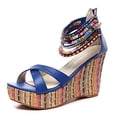 thumbnail image 2 of getmorebeauty Escarpins à Plateforme Compensée Tissée Bleu Marine pour Femmes avec Perles, à Enfiler, Talons Hauts, 5 US, 2 of 4