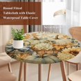 thumbnail image 5 of Round Table Cover 36-44 Inch Thanksgiving Fall Waterproof Reusable Table Cloth Round Fitted Vinyl Tablecloth with Elastic Edged for Parties Outdoors, Blue Green Pumpkin Sunflowers Maple Leaf, 5 of 9