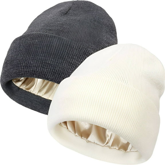 TELOLY 2Pcs Winter Hats for Men,Snug Fit Comfort Mens Beanie,Stays Securely on Winter Hat,Gray & White