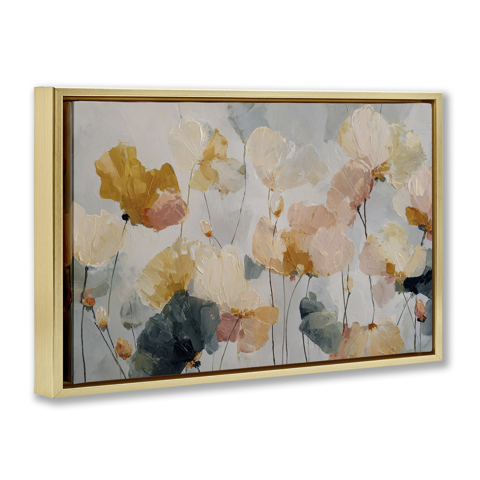 Stupell Industries Abstract Brushed Petals Gold Framed Floater Canvas Wall Art, design by Jacky Ngan