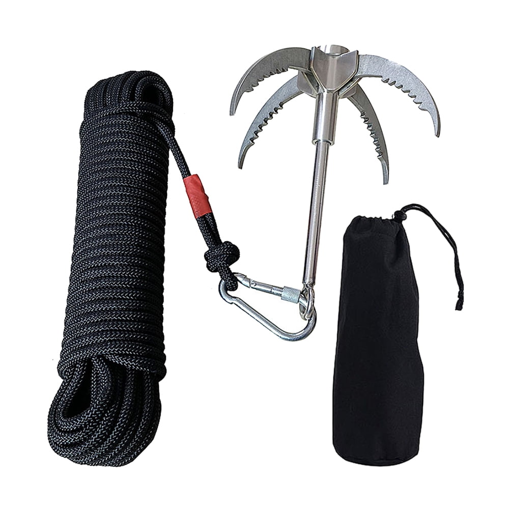 Grappling Hook Claw Survival Tool Climbing Fishing with 20m/65ft Auxiliary Rope 
