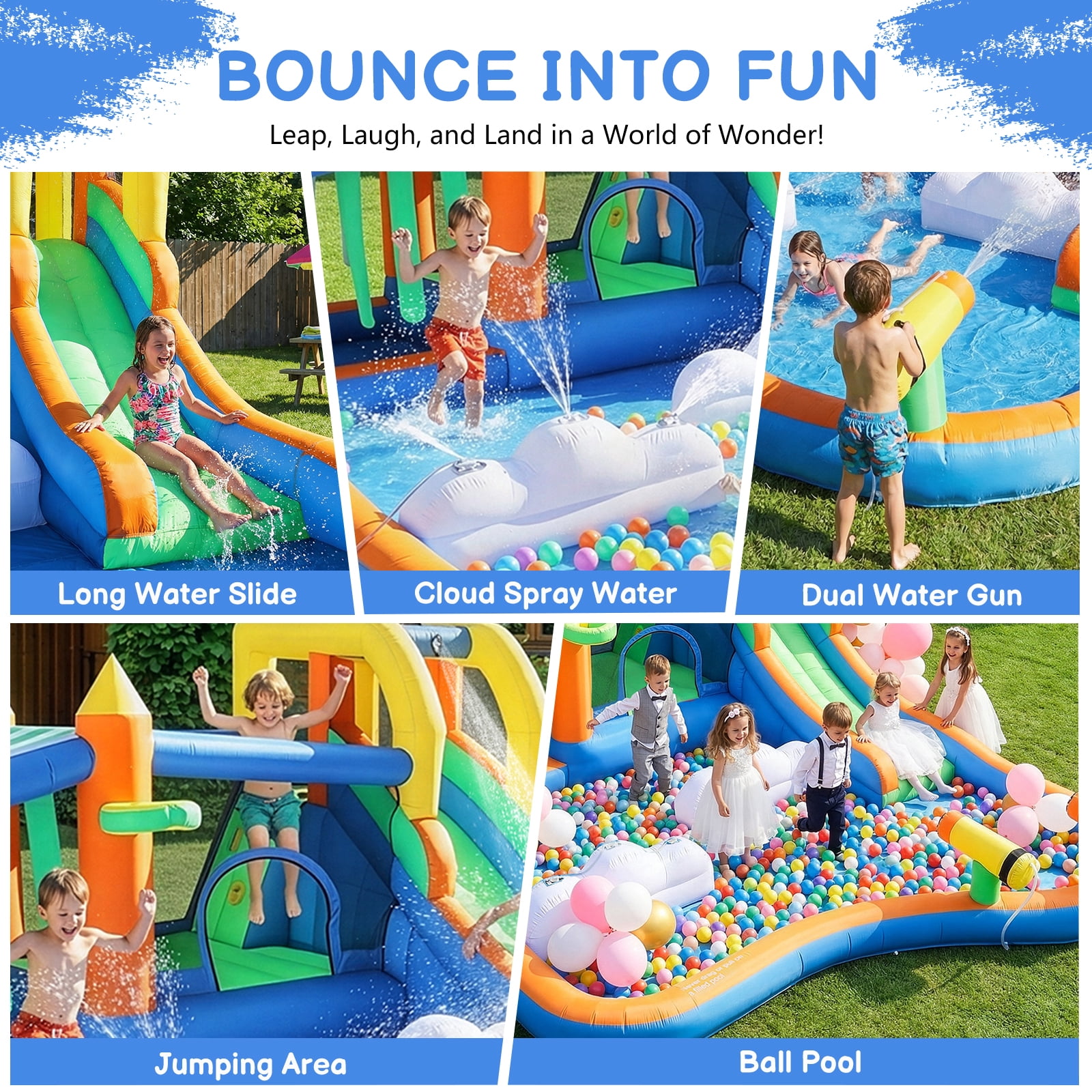 Ktaxon 11-in-1 Inflatable Bounce House with Water Slide, Kiosk Theme Water Park for Kids Backyard, 750W Blower Included