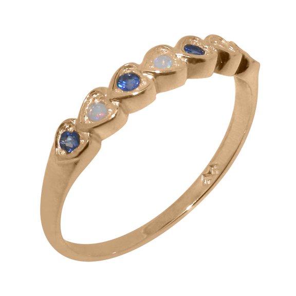 LBG British Made 18k Rose Gold Natural Opal & Sapphire Womens Eternity Ring - 33 size options - Size 10
