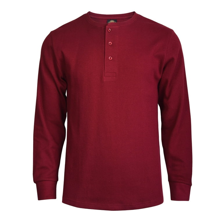 DailyWear Mens Cotton Casual Long Sleeve Henley T Shirt Waffle-Knit Denim,  XLarge 