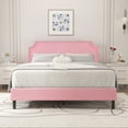thumbnail image 2 of alazyhome Nailhead Trim Upholstered Queen Bed Frame, Suitable All Ages, Pink, 2 of 3