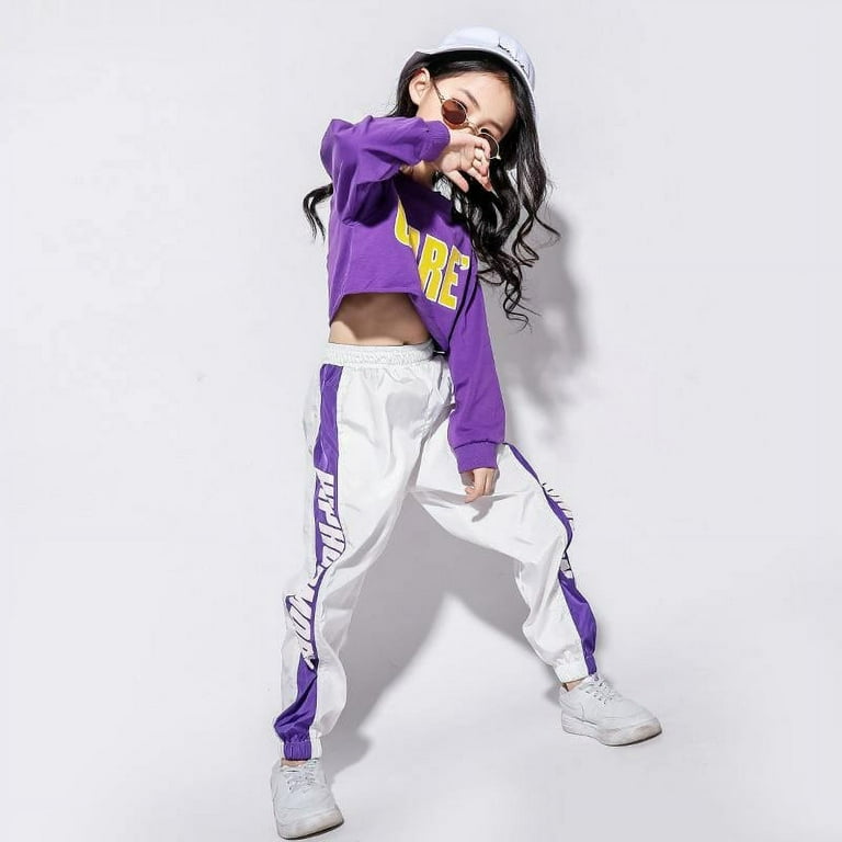 Kids Girls Hip Hop Crop Top Clothes and Pants Outfit Sweatsuit Street  Costume