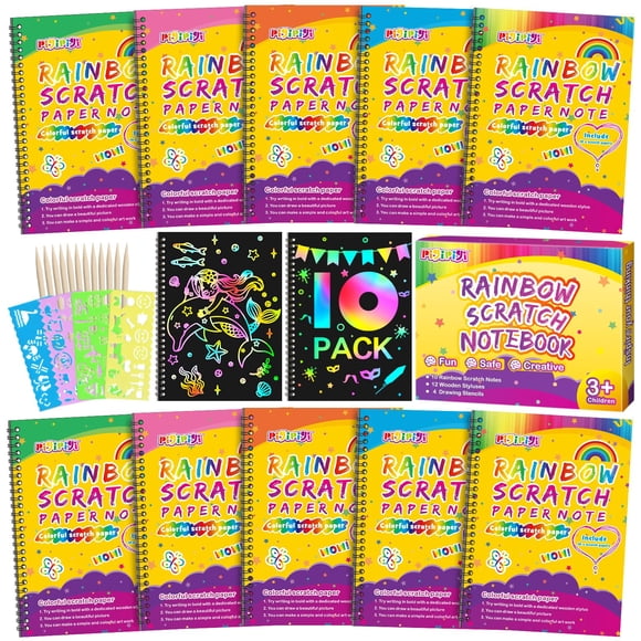 Bloc de notas Pigipigi Rainbow Scratch para niños, paquete de 10