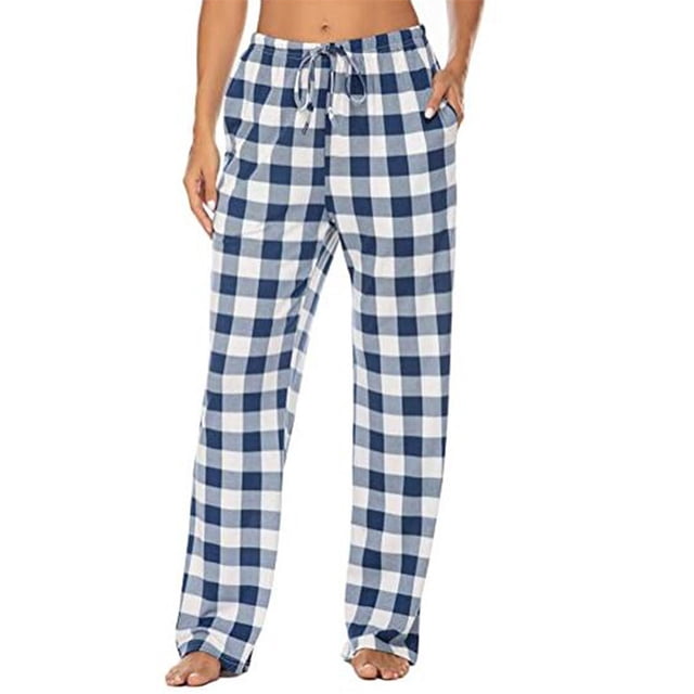 Innerwin Palazzo Pants Wide Leg Ladies Pajamas Bottoms Holiday Drawstring Lounge Blue L