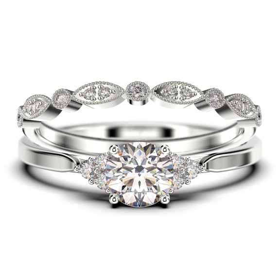 Dazzling Minimalist 1.75 Carat Round Cut, Affordable Diamond Moissanite Engagement Ring, Wedding Gift, One Matching Band in 18k White Gold Plating, Gift For Her, Promise Ring