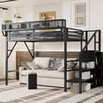 thumbnail image 1 of KEIKI Cadre de Lit Mezzanine en Métal Format Simple TG avec Escalier Convertible, Étagères de Rangement Intégrées et Garde-Robe, Lit Mezzanine avec Lattes Pleines et Garde-Corps, Aucun Sommier Requis, Assemblage Facile, pour Chambre, Noir, 1 of 5