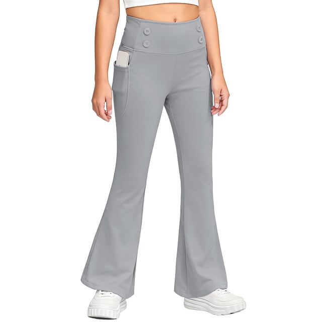 Pantalones largos, leggings acampanados para niñas, pantalones de yoga y baile de cintura alta, leggings para niños con bolsillos, pantalones de yoga para mujer