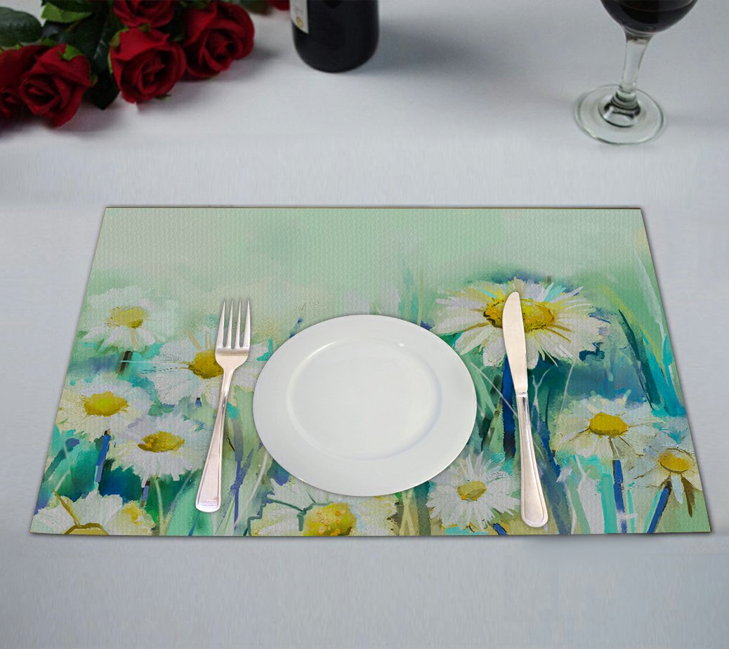 GCKG Floral Flower Placemat, Watercolor Dandelions Green Placemat 12x18