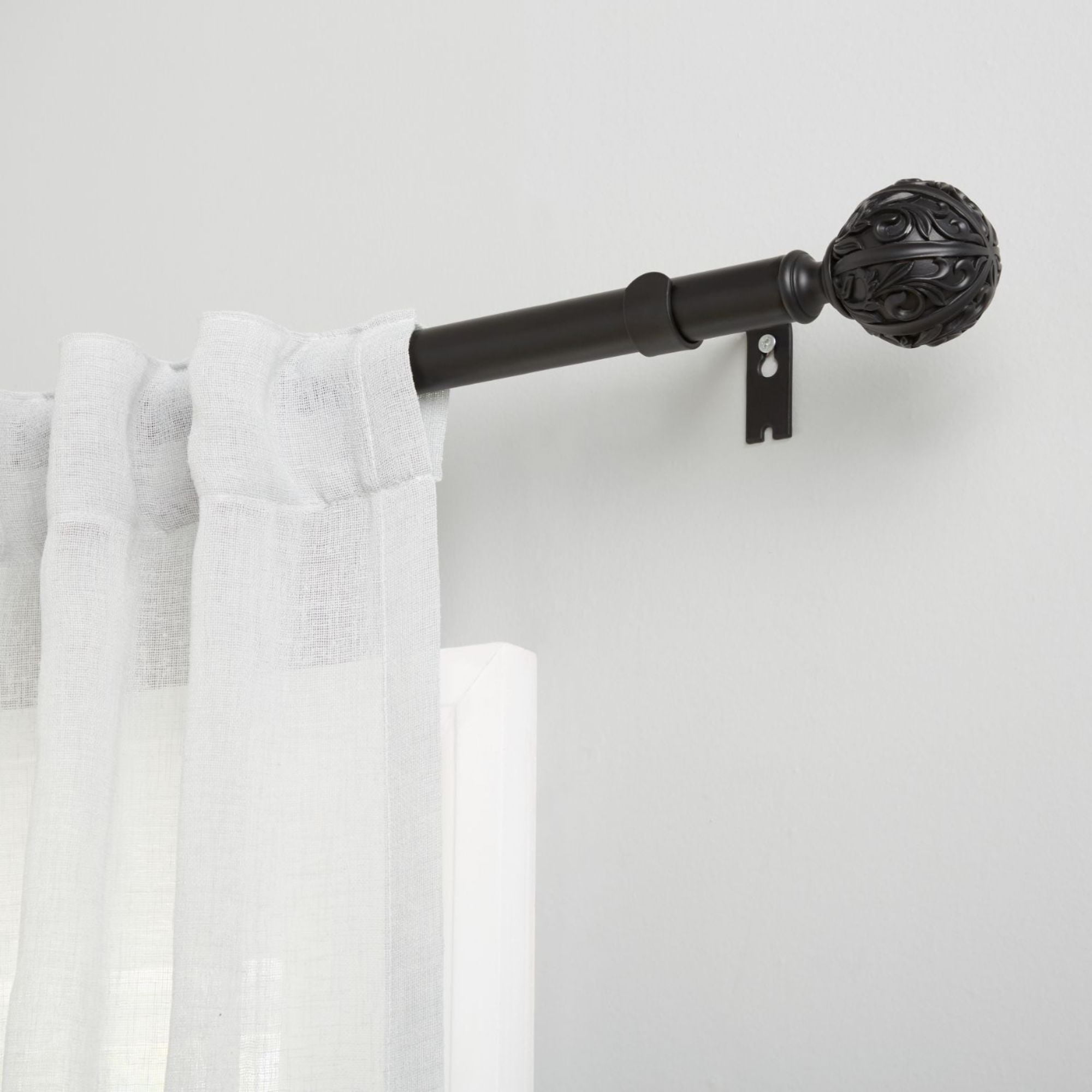 Exclusive Home Vulcan 1" Window Curtain Rod and Finial Set, Adjustable 36"-72", Matte Black