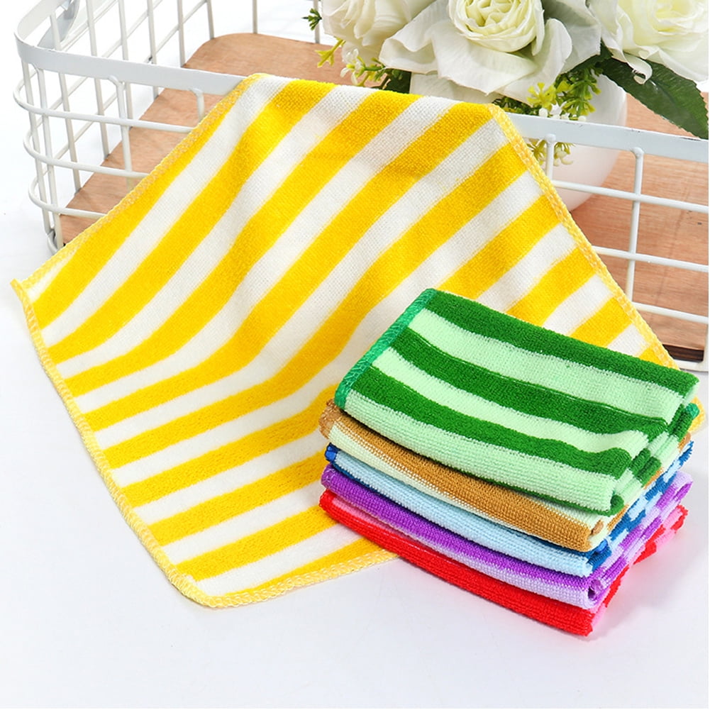 5Pcs Kitchen Striped Wash Towel Cloth Soft Absorbent Square Microfiber Dishcloth 