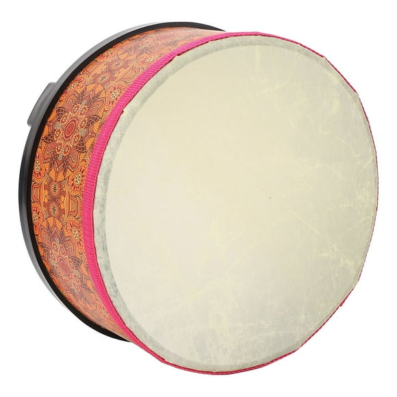 Kids Hand Drum, Drum Set Wooden Frame Sheepskin Drumhead with 2 Sticks for Home School Performance Orange Texture