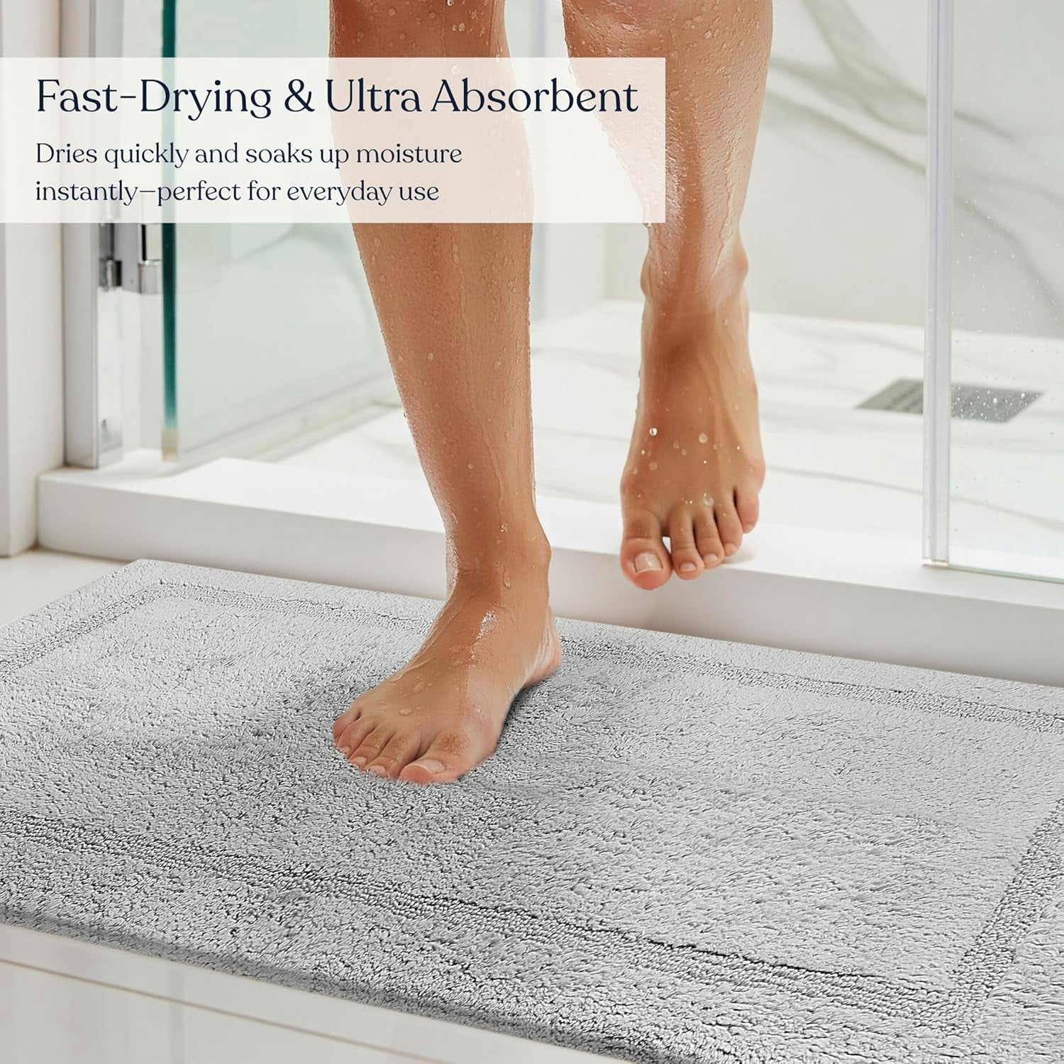 Delara Organic Cotton Reversible Bath Mat – 3000 GSM, GOTS Certified, Ultra-Thick & Super Absorbent | Soft, Plush & Quick-Drying Bathroom Rug