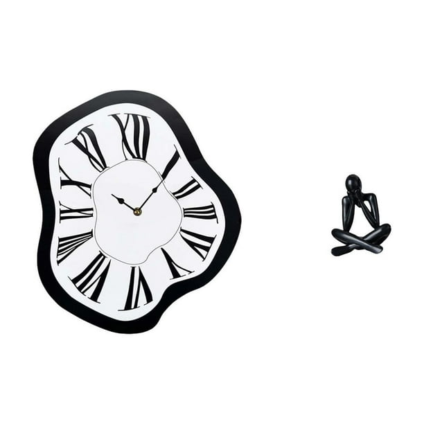 Reloj de pared,Reloj de pared interior nórdico con números romanos,Figura de escritorio,Escultura abstracta de pensador para la oficina o el hogar,Figura decorativa de escritorio,decoración