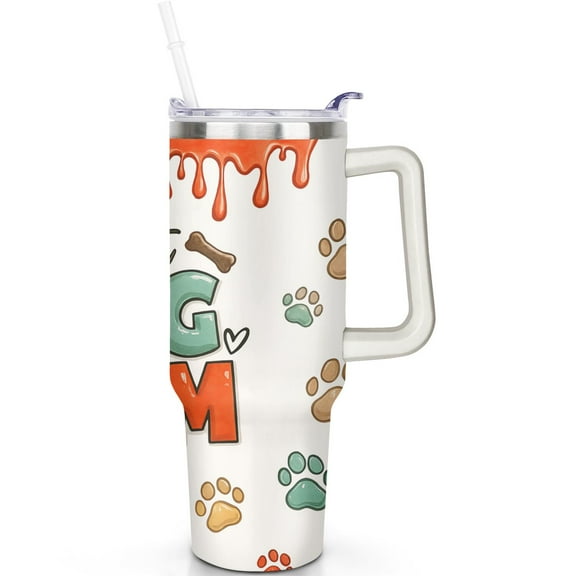 1pc Dog mother 40oz Tumbler with Straw & Handle - Insulated Stainless Steel Cup | Holiday Gift for Man Women (Christmas, Valentine's, Birthday)