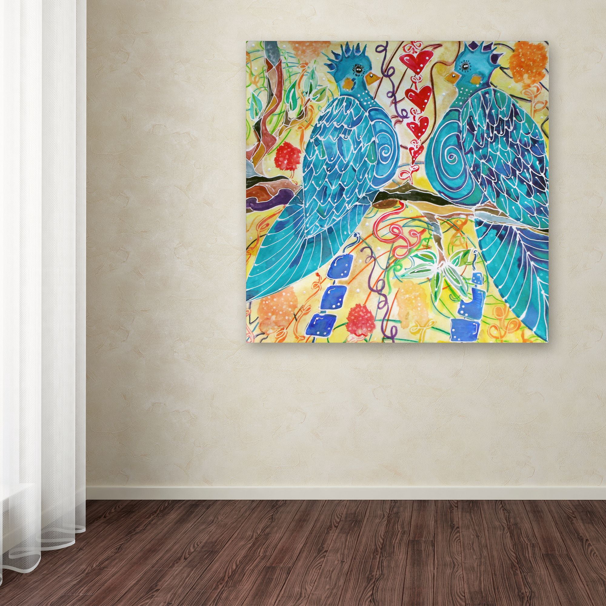 Trademark Fine Art 'Love Birds' Canvas Art by Lauren Moss