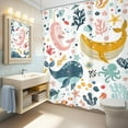 thumbnail image 4 of Kids Whale Shower Curtain Bathroom Set 71Wx84H Inches Extra Long Funny Cute Cartoon Fish Ocean Sealife Underwater Coral Starfish Bath Accessories for Girls Art Home Decor Fabric 12 Pack Hooks, 4 of 6