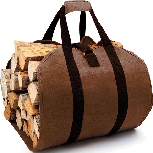 Bekasa Bolsa de Transporte de Leña de Lona Encerada, Bolsa de Almacenamiento para Chimenea, Bolsa de Almacenamiento de Leña Apilable para Leña de Interior y Exterior