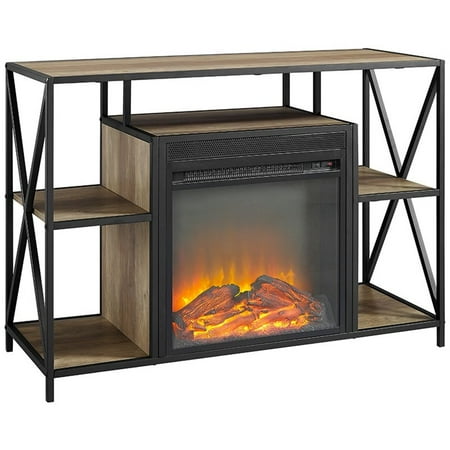 40 Inch X Frame Open Shelf Fireplace In Reclaimed Barnwood