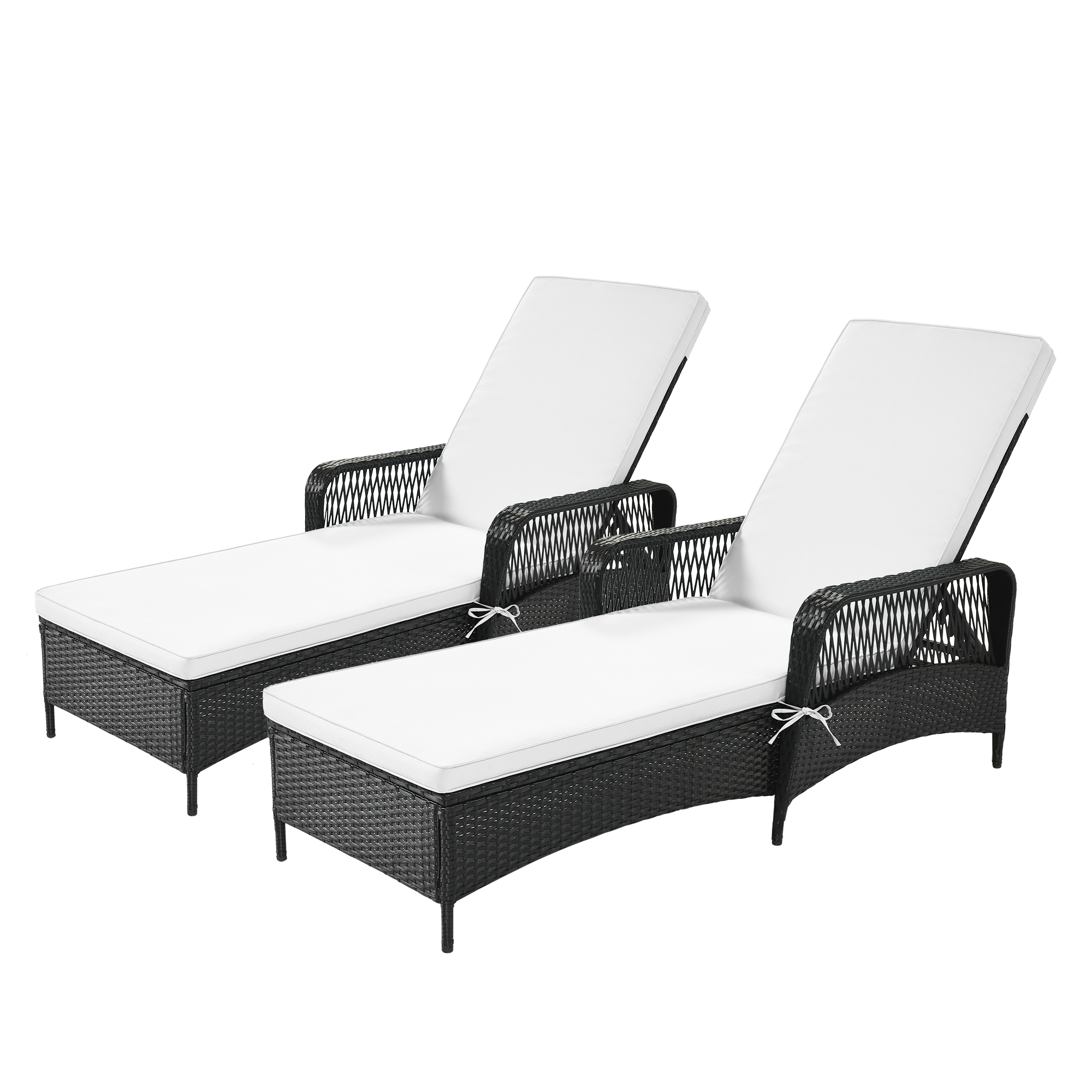 2PCS Chaise Lounges for Beach, Aukfa Adjustable Patio Chaise Lounge Chair, Outdoor Rattan Lounge Chair with Armrest and Cushion, Patio Furniture Recliner for Deck, Poolside, Backyard - image 2 of 11