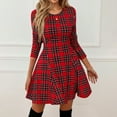 thumbnail image 5 of Womens Christmas Dresses Crew Neck Long Sleeve Dress Women Plaid Dress A-line Dress Party Dress Womens Dress for Fall, 5 of 8