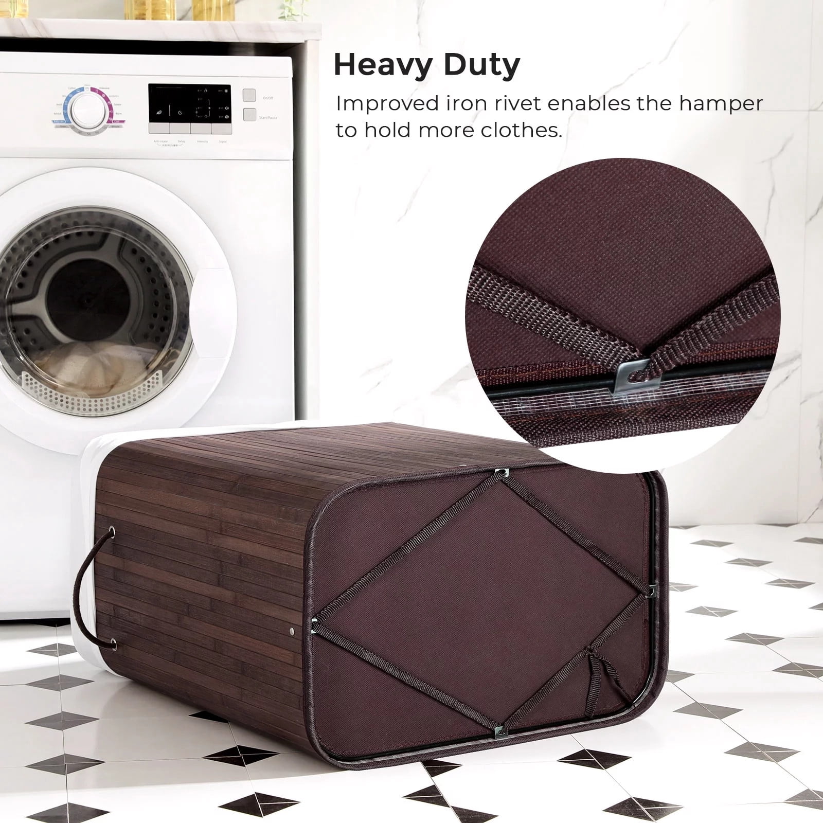 TEAFIRST 100L Large Bamboo Laundry Hamper, Clothes Storage Organiser Bag, Basket with Lid, Brown