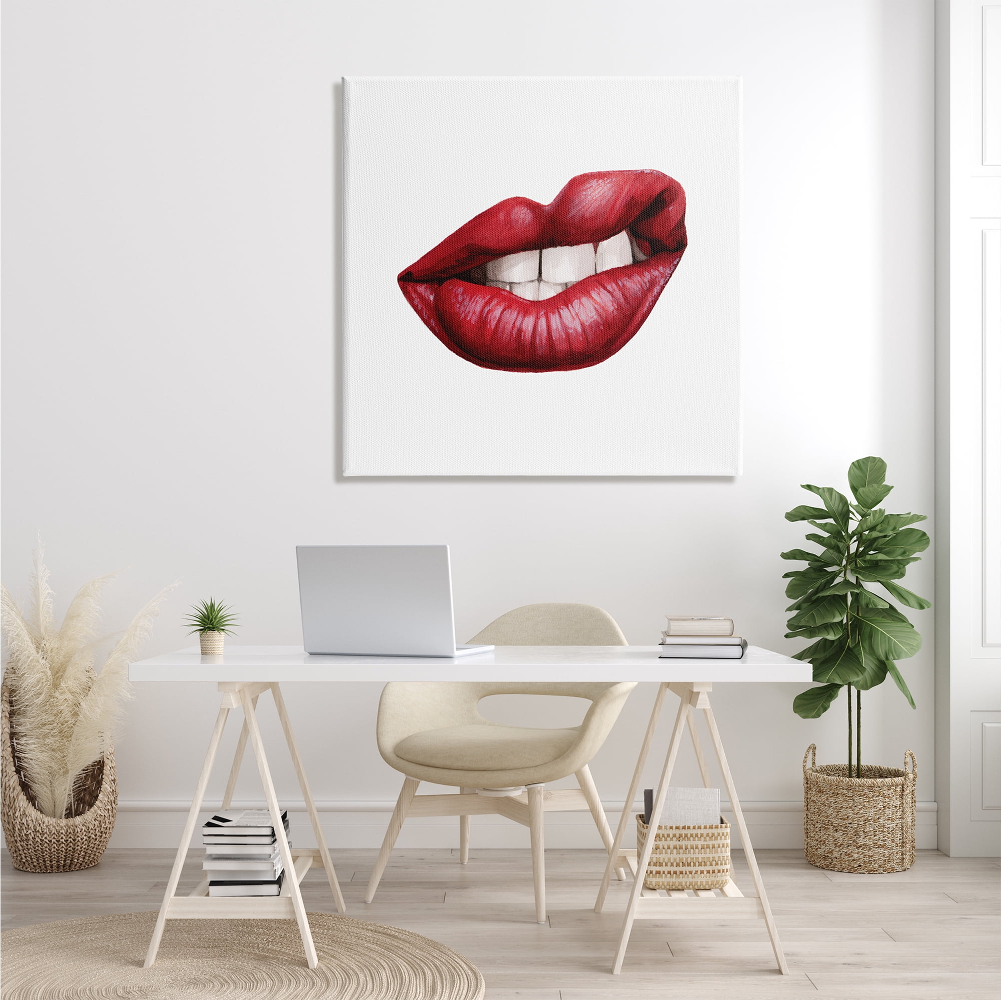 Grace Popp Sneering Lips Bold Emotion Red Lipstick 36 in x 36 in Painting Canvas Art Print, by Stupell Home Décor