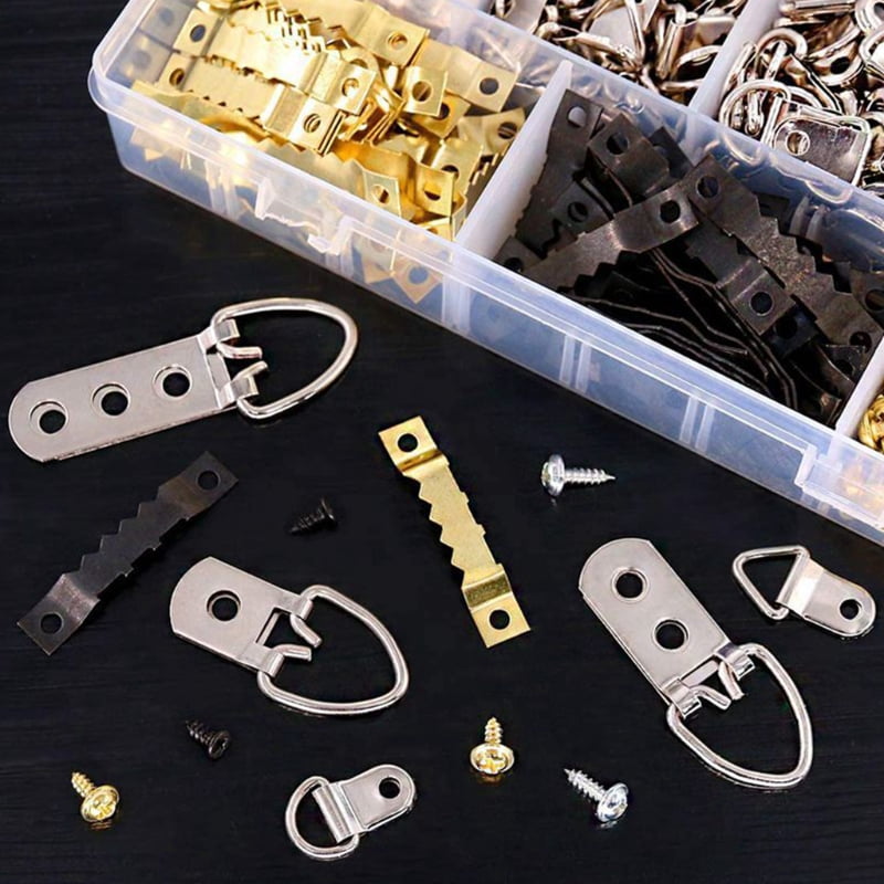 415Pcs Picture Hangers Assortment Kit with Screws Heavy Duty D-Ring Sawtooth Hooks Photo Hanging Hardware for Painting