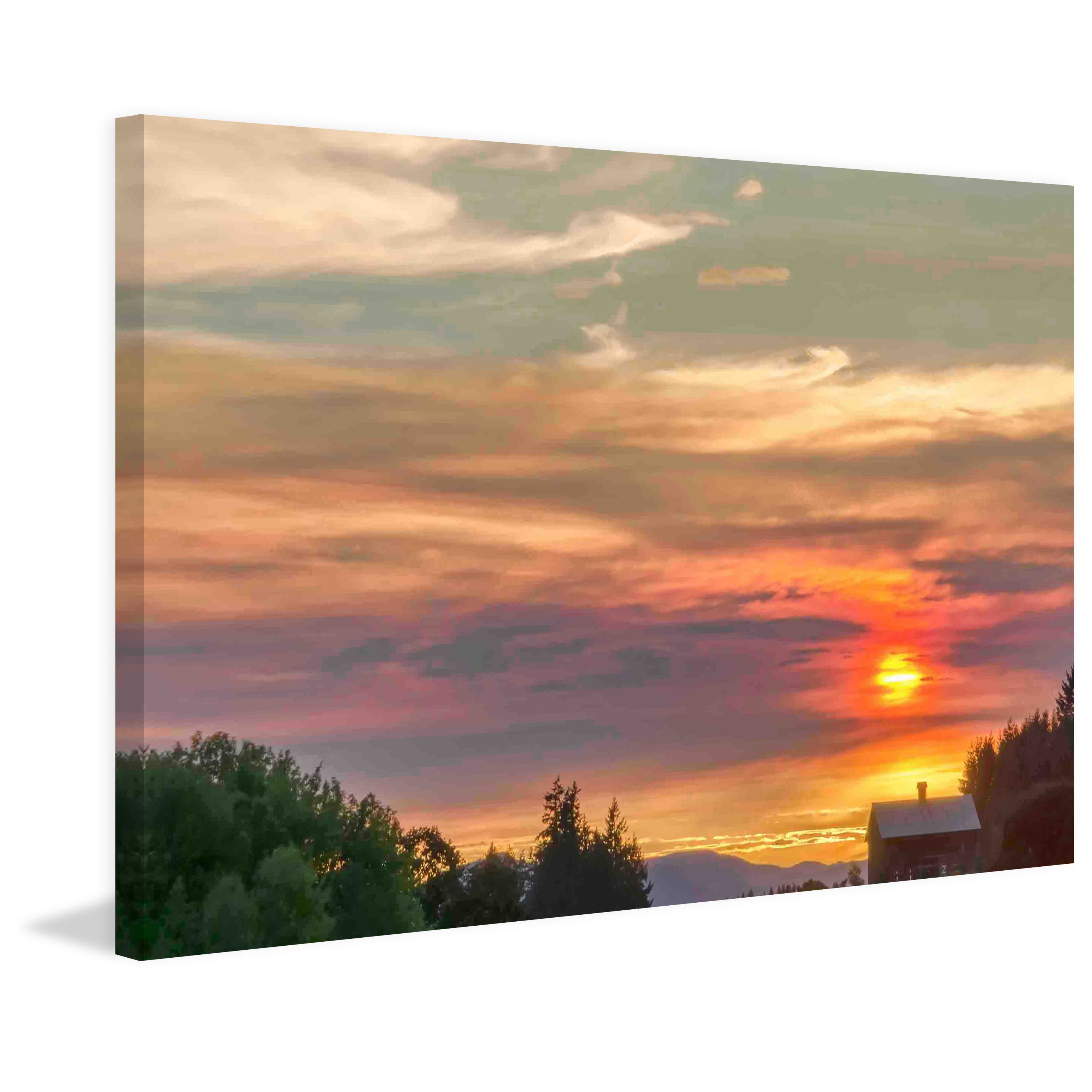 "Barn on the Ridge at Sunset" Painting Print on Wrapped Canvas