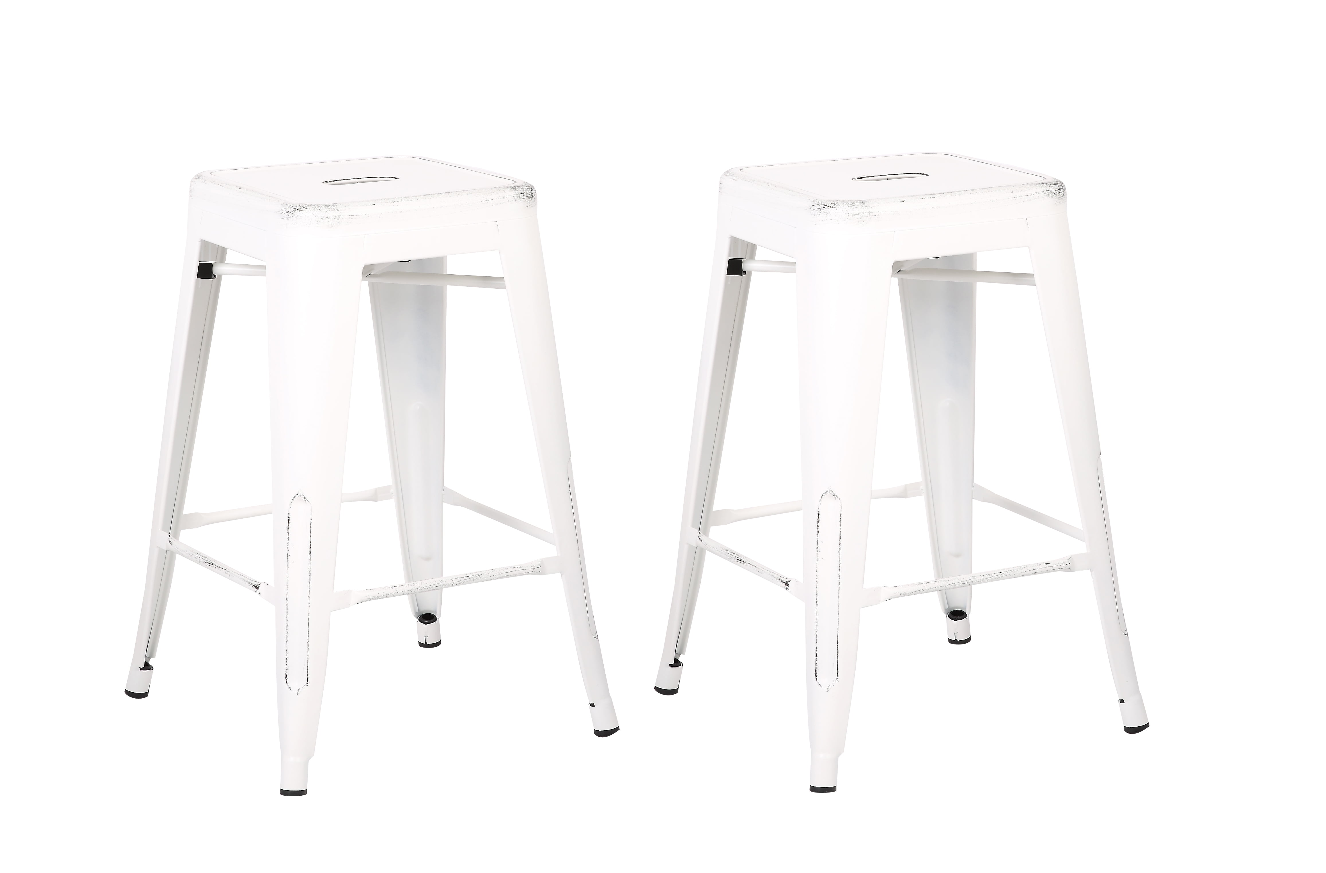 Backless Distressed Metal Barstool White 24 Inch Set Of 2 Backless Distressed Metal Barstool