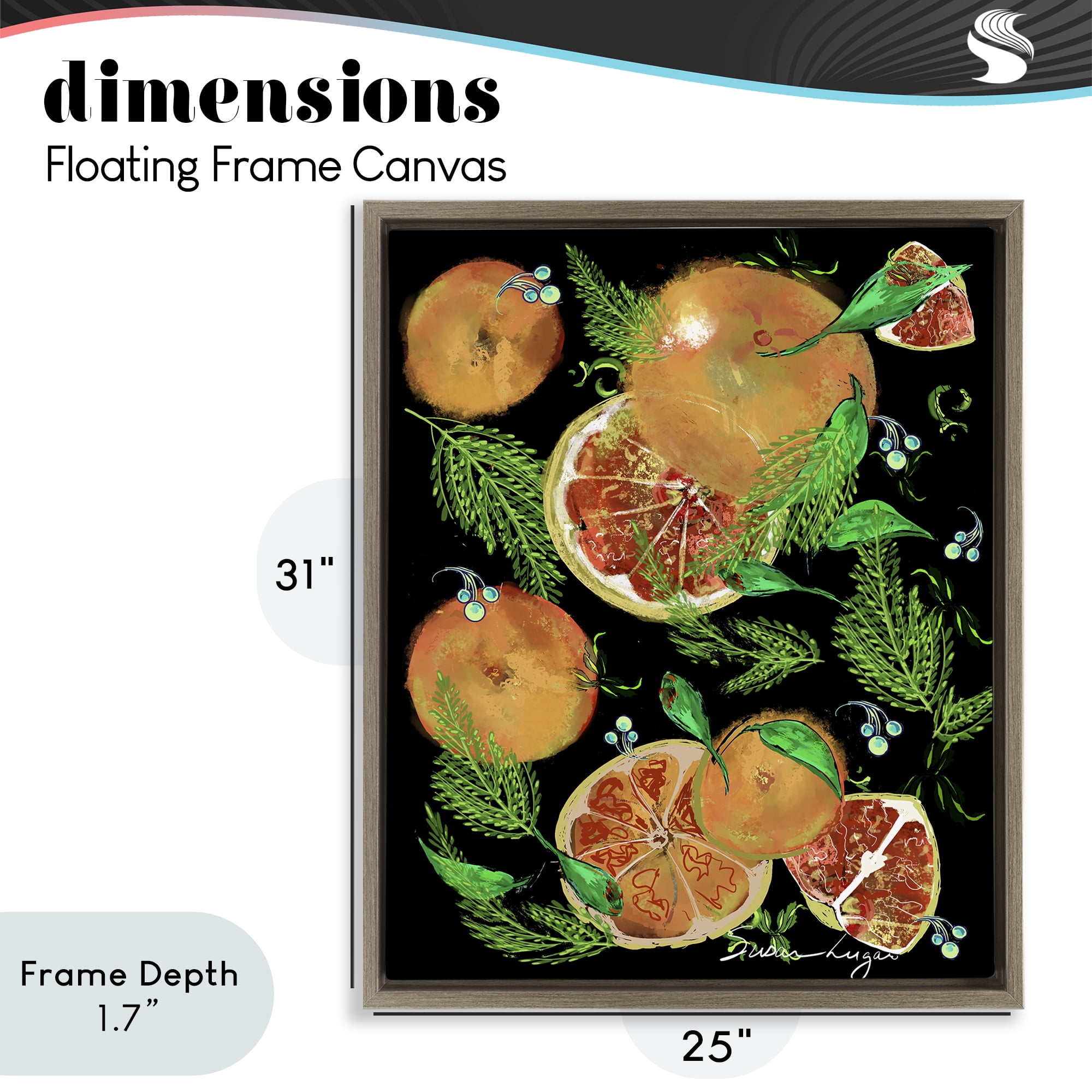 Stupell Industries Grapefruit & Ferns Medley Brown Framed Floater Canvas Wall Art, design by Susan Lugar