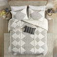 thumbnail image 5 of 4-Piece Black/Ivory Comforter Set - Full/Queen Printed Bedding Set with Chenille Trim & Throw Pillow, 5 of 11