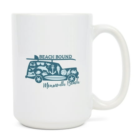 

15 fl oz Ceramic Mug Monmouth Beach New Jersey Beach Icons Beach Bound Contour Dishwasher & Microwave Safe