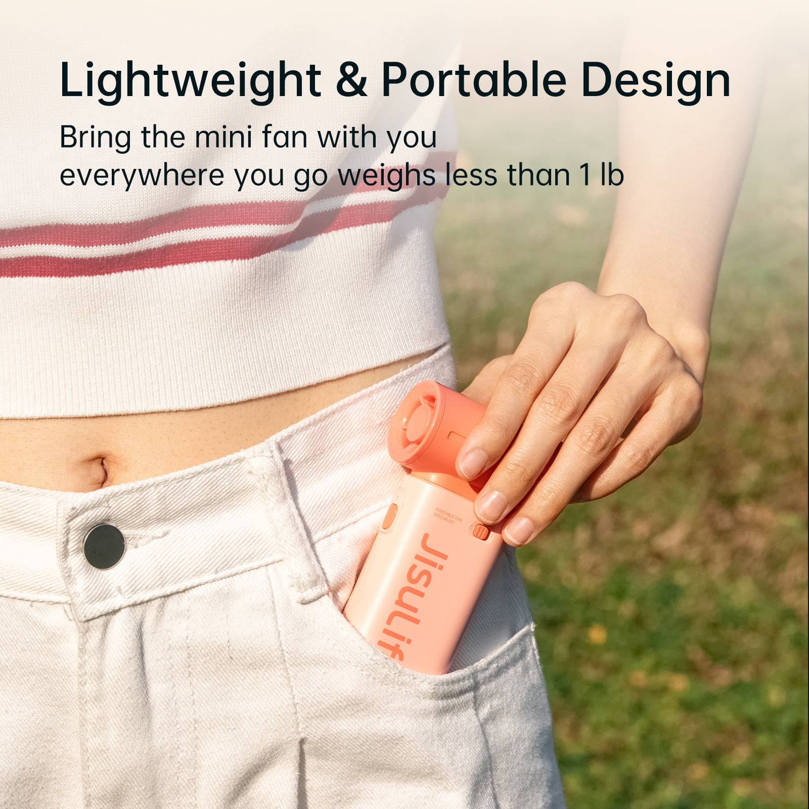 JISULIFE Portable Handheld Fan, Powerful Turbo Brushless Motor [12H Battery Life], 3600mAh USB Rechargeable, 5-Speed, Mini Pocket Design, Gift for Women Men, Travel Outdoor Use-Pink