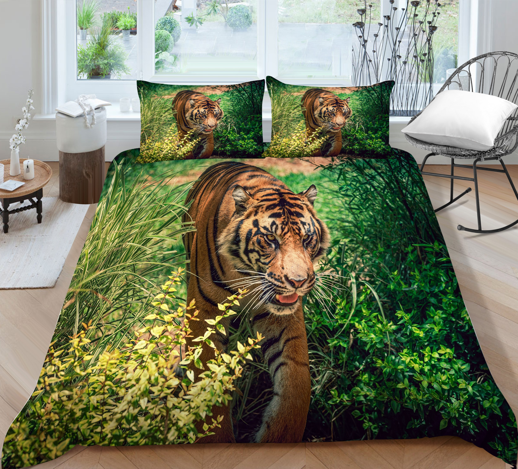 Hot Sale Home Decor Bed Set Soft Quilt Cover 3D Tiger Printing Bedding Set Duvet Cover Set, Full