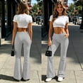 thumbnail image 2 of uvwlwu Womens High Waist Flared Yoga Pants Elastic Waist Casual Bell Bottom Trousers with Side Pockets Stretch Comfort Active Bottoms for Daily Workout Wear,M, 2 of 5