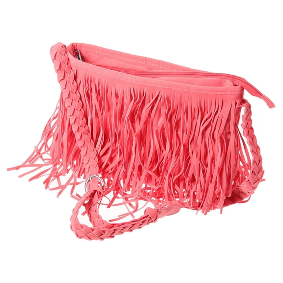HONMEET Vintage Watermelon Red Tassel Fringe Shoulder Bag, Lightweight Polyester Crossbody Purse, Stylish 13.4 x 11.4 Inch Design
