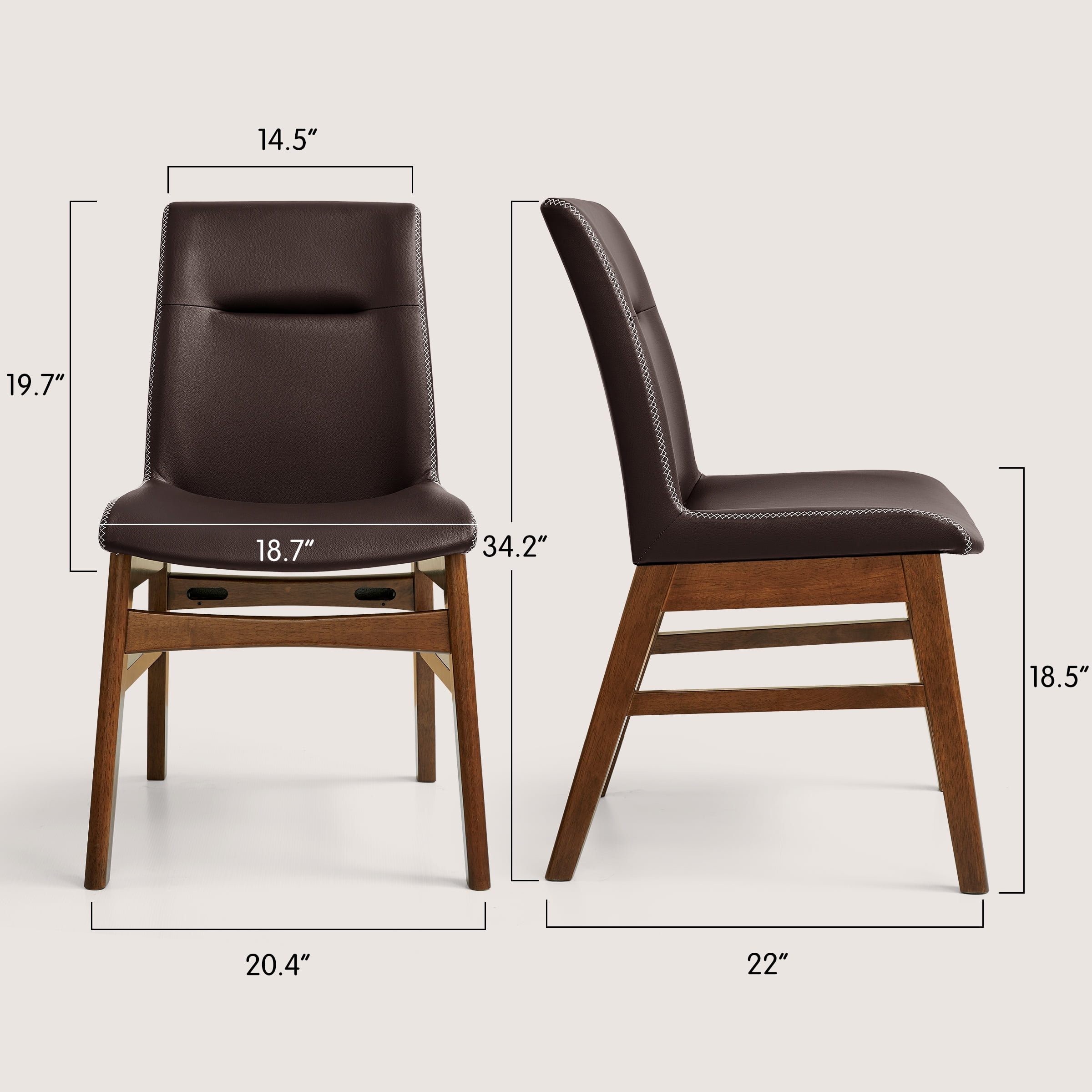 CHUN YI Modern Farmhouse Faux Leather Dining Chairs, Upholstered Kitchen Chairs, Set of 2, Brown