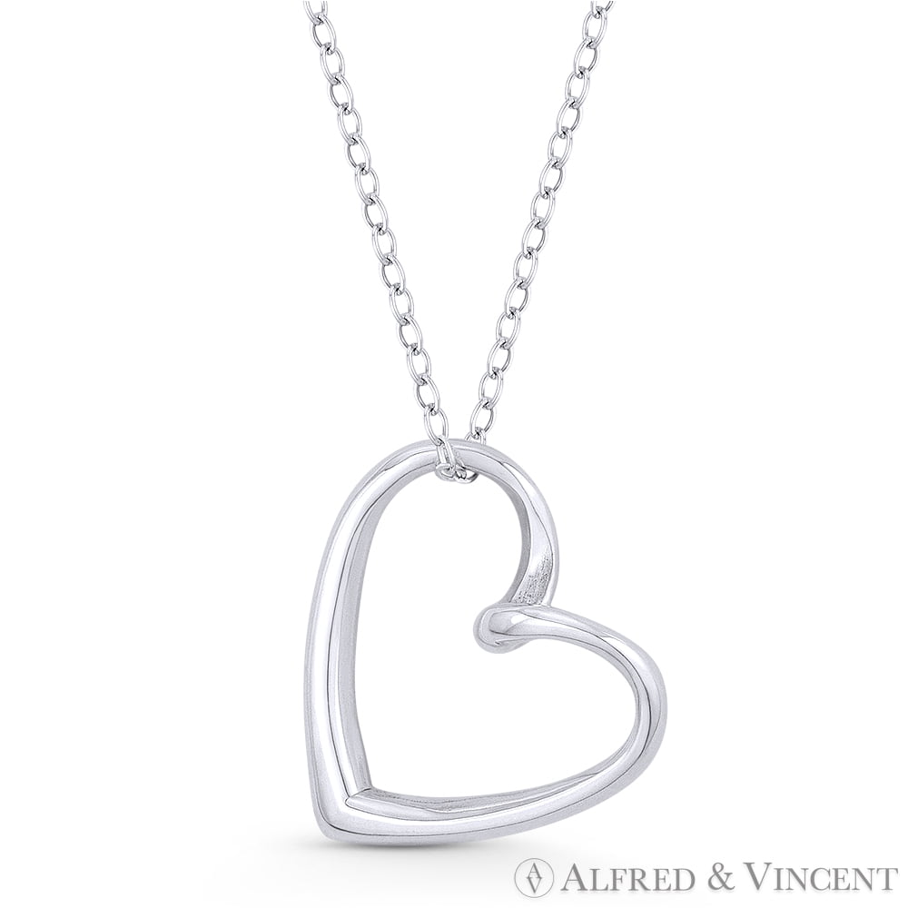 Sterling Silver Side Open Heart Love Charm Womens Pendant Necklace with Chain 