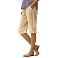 thumbnail image 2 of Women's Cotton Linen Bermuda Shorts Elastic Waist Drawstring Casual Knee-Length Shorts with Pockets Brown XL, 2 of 7