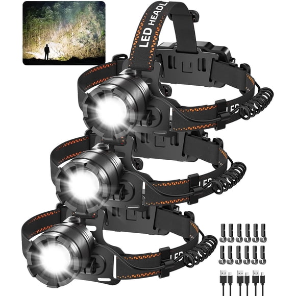 Paquete de 3 faros delanteros KYEKIO, recargables, 3000 lm, resistentes al agua