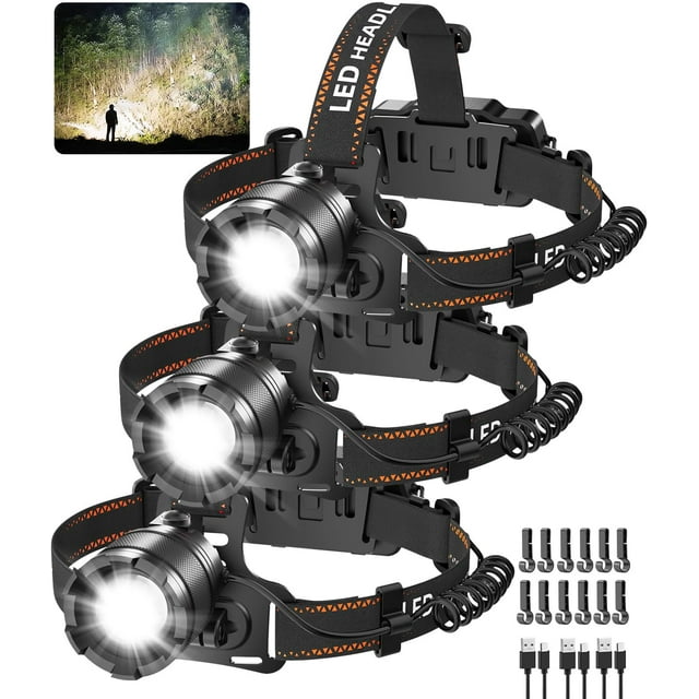 Paquete de 3 faros delanteros KYEKIO, recargables, 3000 lm, resistentes al agua