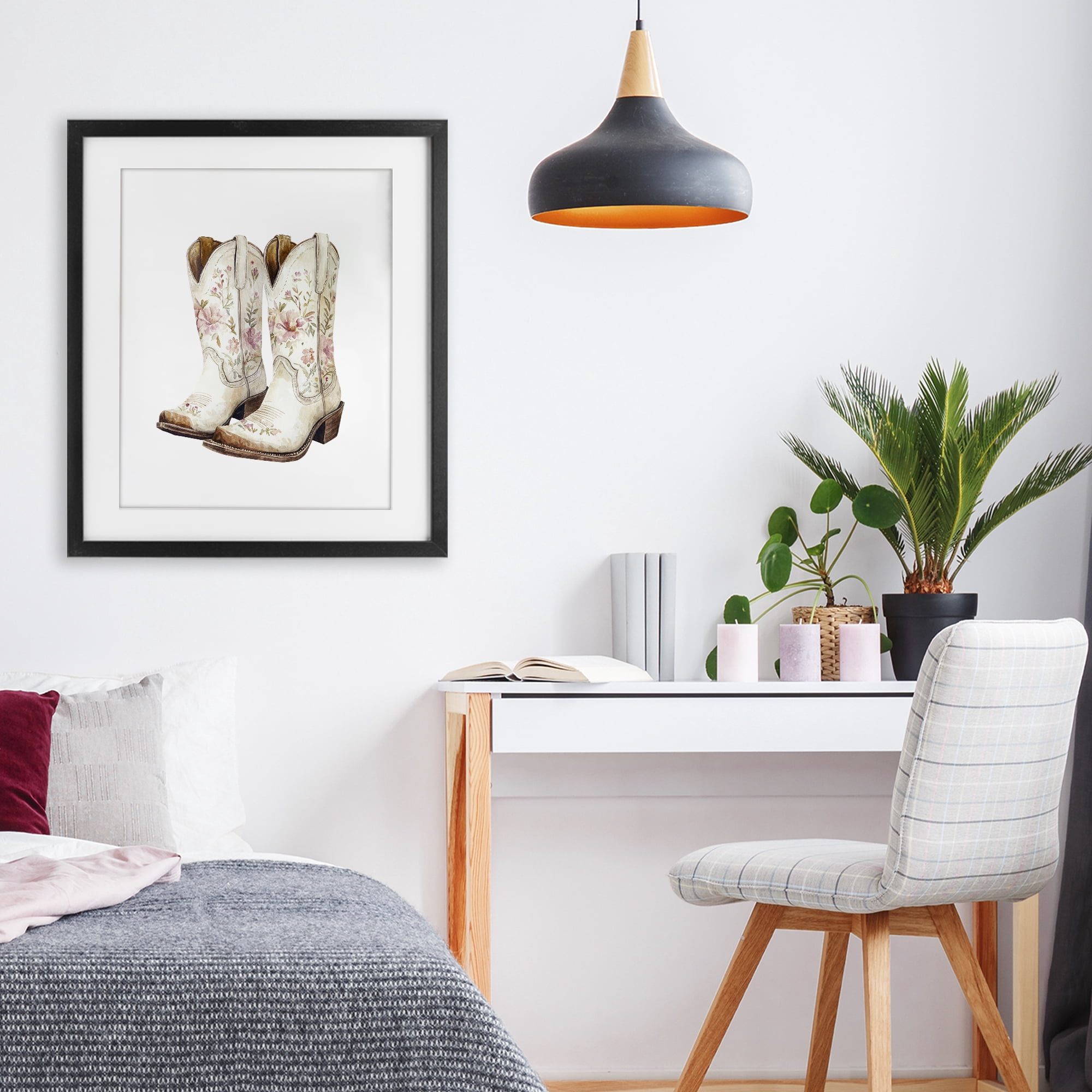 Stupell Industries Boots in Bloom Black Framed Print Under Glass, design by Svetlana Aleynikova