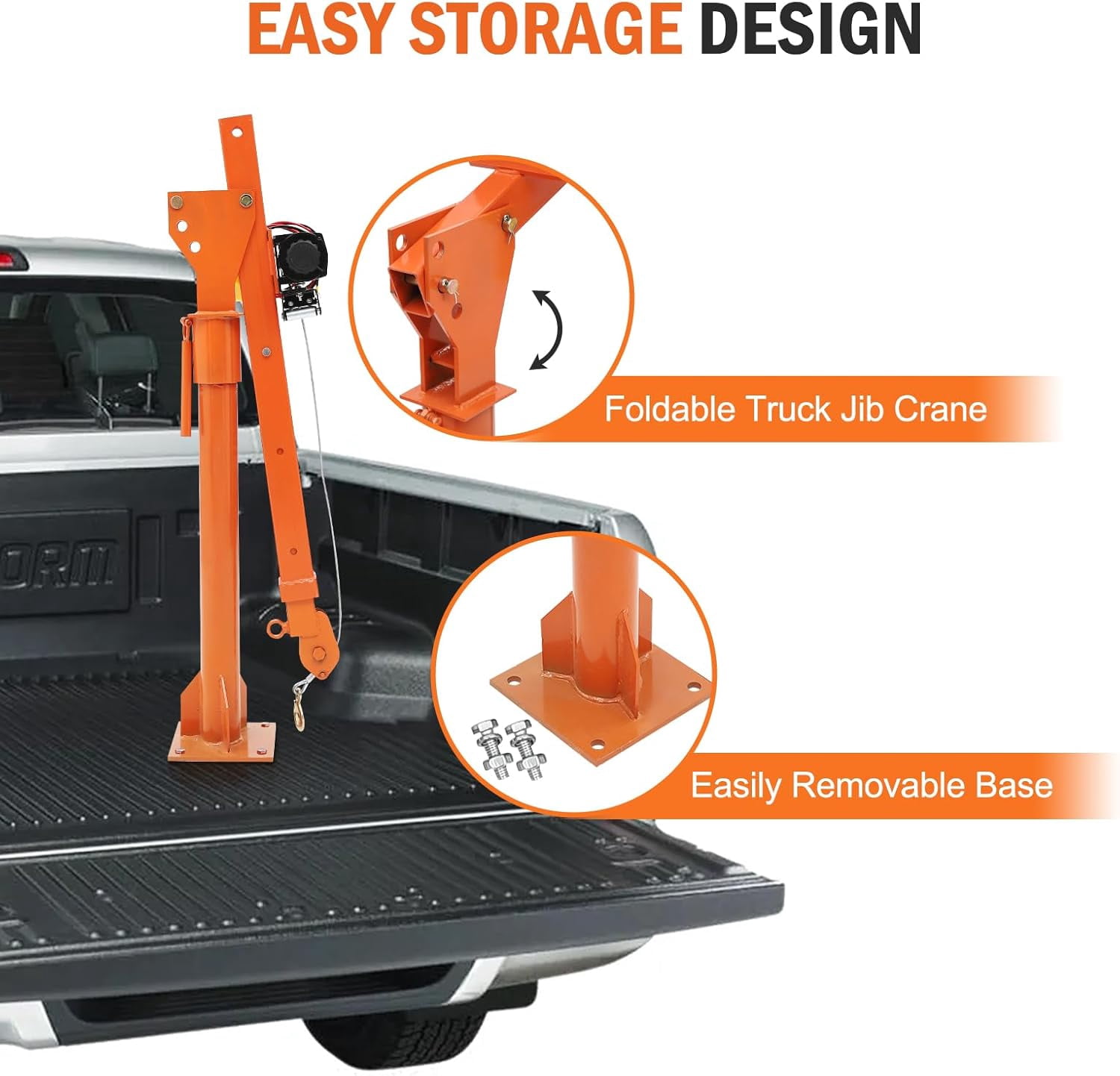 1100 lb Electric Pickup Truck Crane with Electric Winch 3500 lb 12V, Folding Truck-Mounted Crane, Painted Steel Pickup Truck Jib Cranes Hoist 360° Swivel for Lifting Goods in Construction Factory