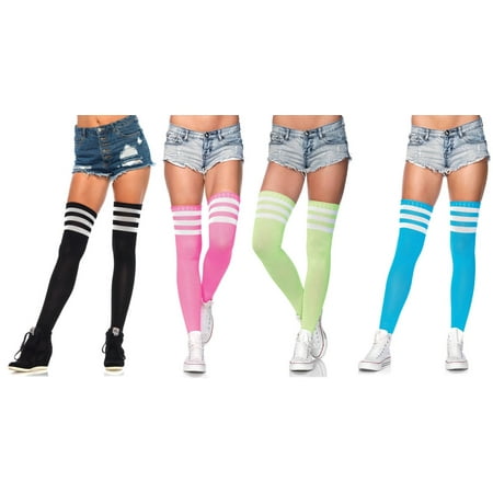 Leg Avenue Women's Athlete Thigh Hi w 3 Stripe Top, One-Size, 4-Pair, Assorted