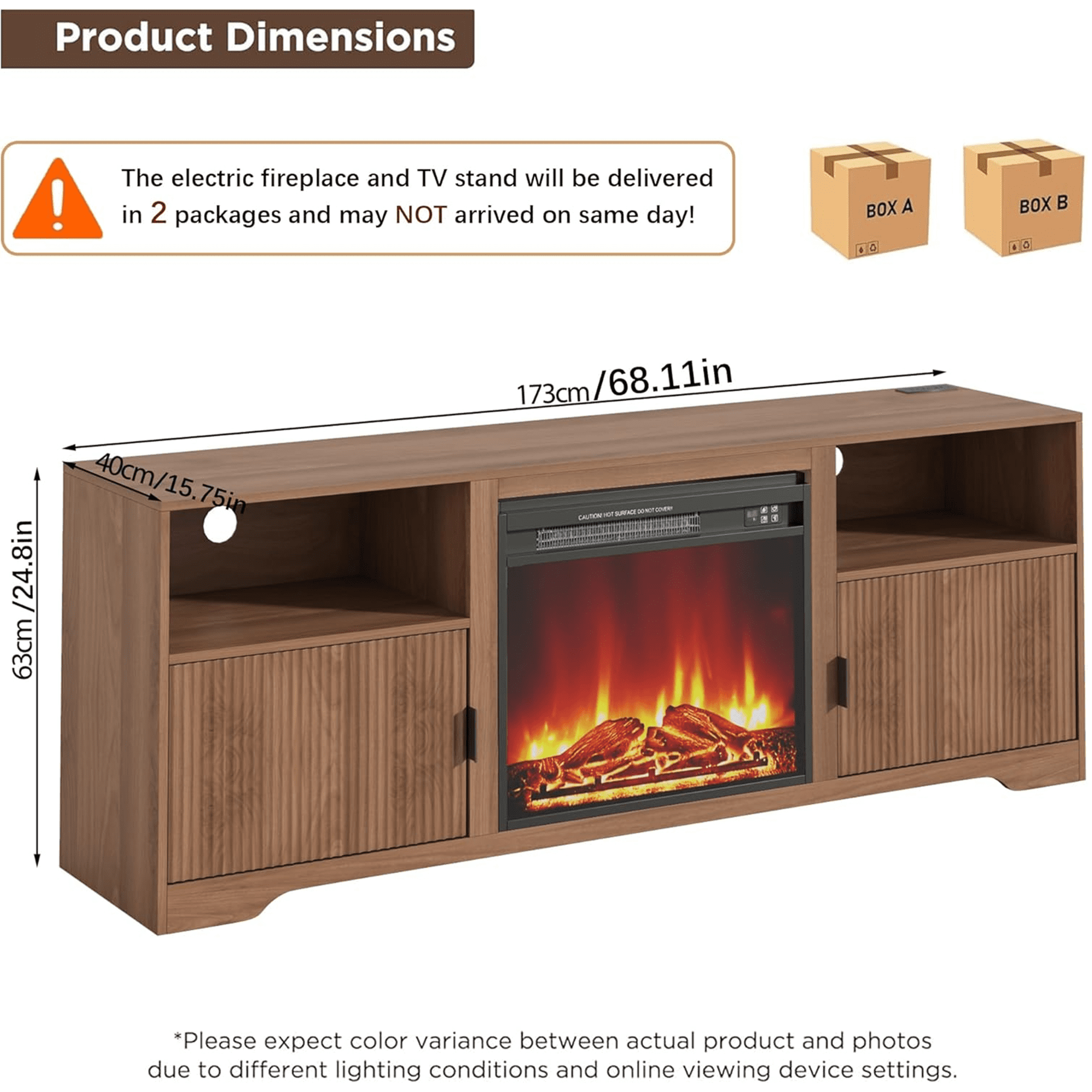 Lisicues Fireplace TV Stand for 80 Inch TV, 68" Farmhouse Entertainment Center with 23" Electric Fireplace Heater, Wood Media Console Cabinet with Storage Shelves & Cord Holes for Living Room Bedroom