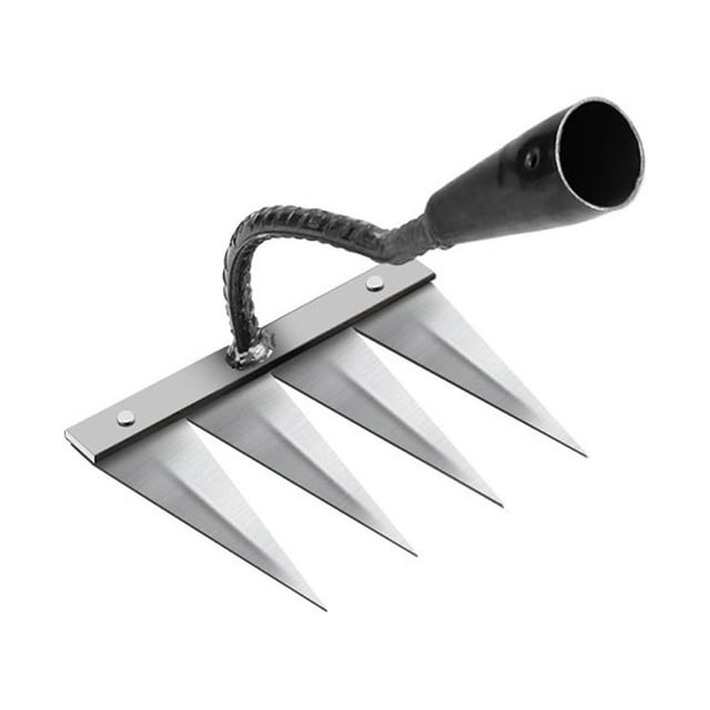 Industrial-Grade High-Carbon Steel 4-Tine Rake for Gardening - Multi-Functional Tool for Weeding, Soil Loosening, Raking Leaves & Grass - Sharp, Durable Tines with Reinforced Welding & Rivets -